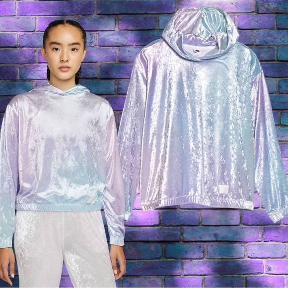 Nike Tops - Nike Plus Iridescent Sportswear Femme Crushed Velour Hoodie size 3XL